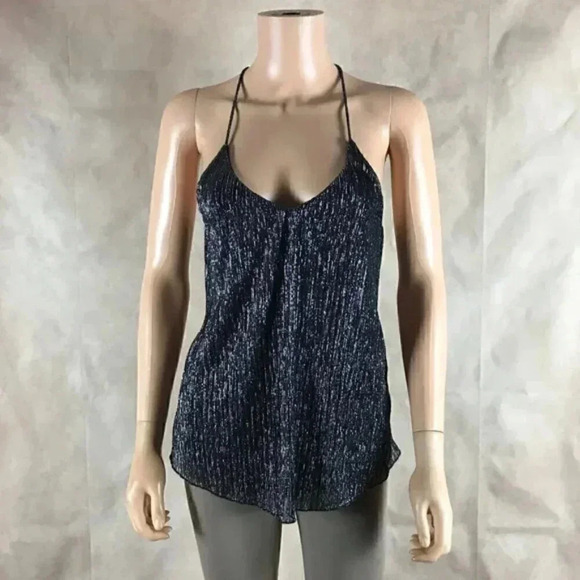 TOPSHOP T-back Silver Metallic Drapey Tank Top Size 4 - Picture 2 of 9